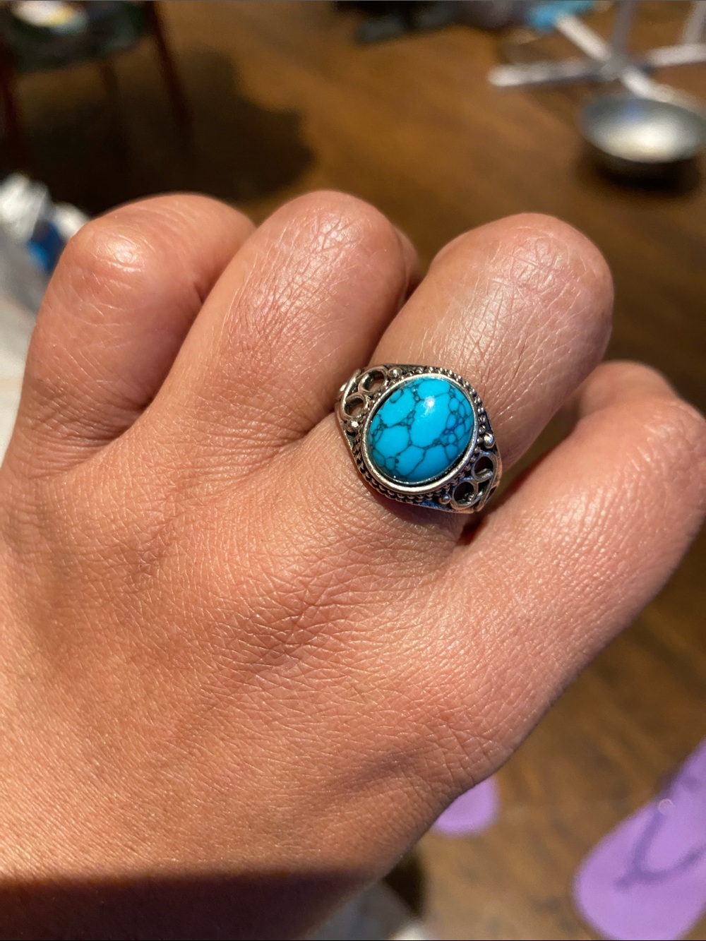 Silver Filigree Ring with Turquoise Stone